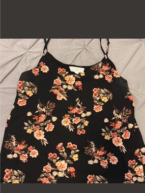 Pink Republic Black Floral Cami Tank with Peach and Yellow Blooms